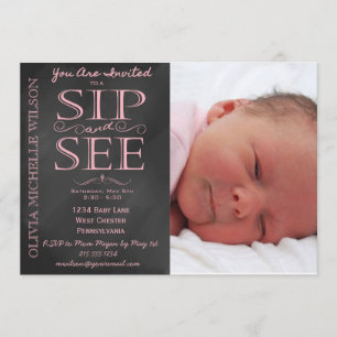 Girl Chalkboard Photo Sip and See Invitation