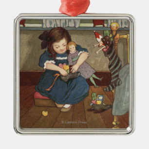 Girl Checking her Shoes Full of Goodies Metal Ornament