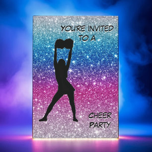 Girl Cheer Birthday Invitation Pink Purple Blue