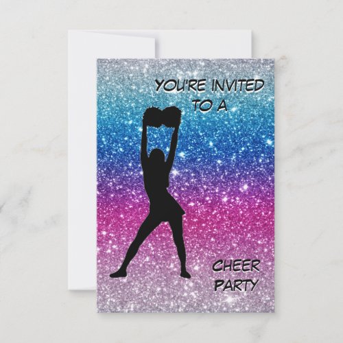 Girl Cheer Pink Purple Blue Glitter Ombre Birthday Invitation