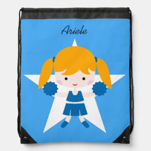 Girl Cheerleader Blue Uniform Drawstring Bag