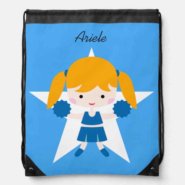 Girl Cheerleader Blue Uniform Drawstring Bag (Front)