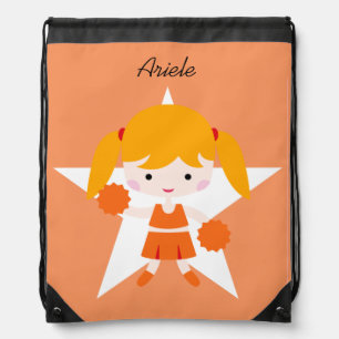 Girl Cheerleader Orange Uniform Drawstring Bag