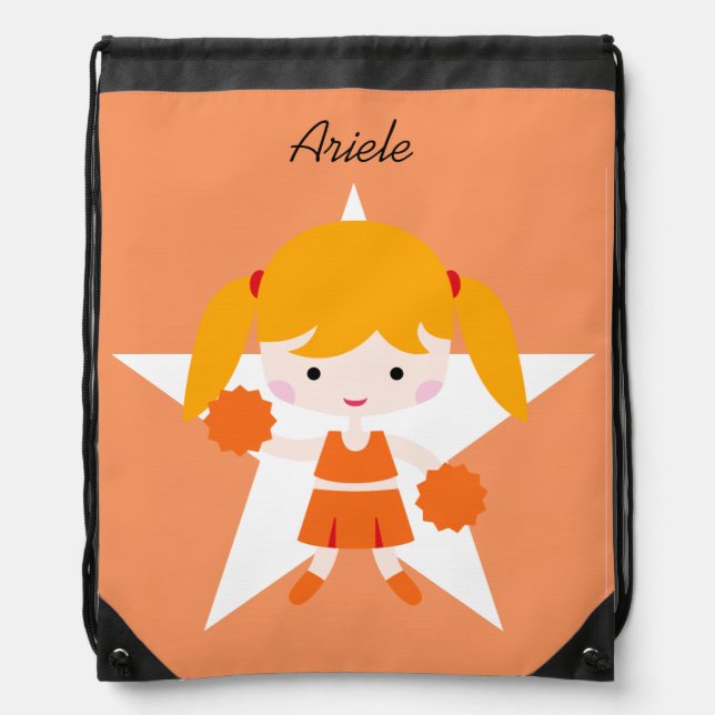 Girl Cheerleader Orange Uniform Drawstring Bag (Front)