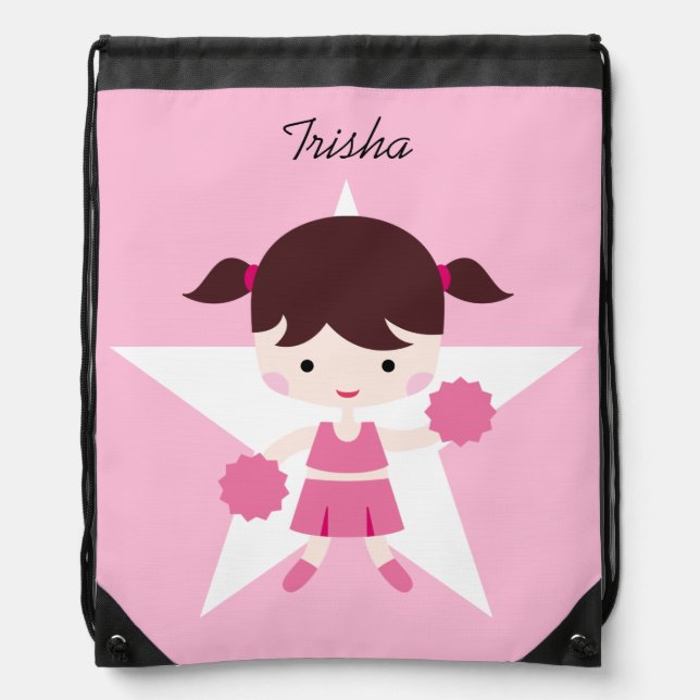 Girl Cheerleader Pink Uniform Drawstring Bag (Front)
