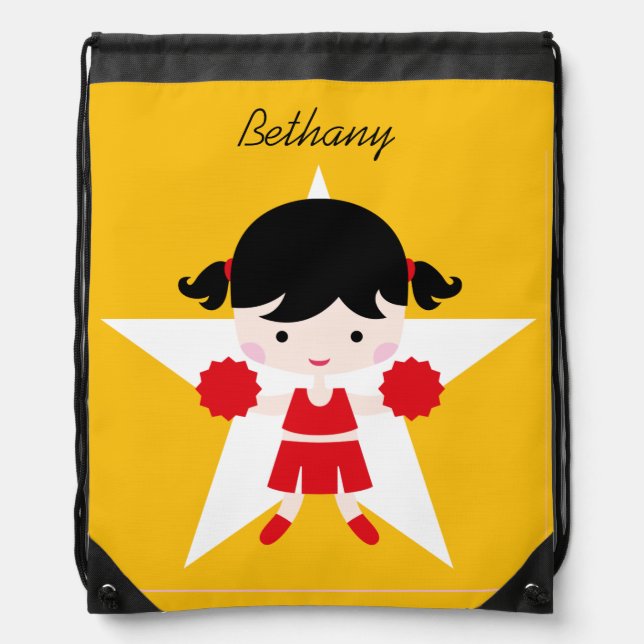 Girl Cheerleader Red Uniform Drawstring Bag (Front)