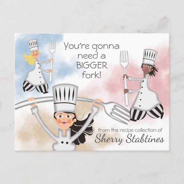 Girl chef fork cooking baking cookbook recipe card (Front)