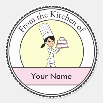 Girl Chef Print Classic Round Sticker by ShopDesigns at Zazzle