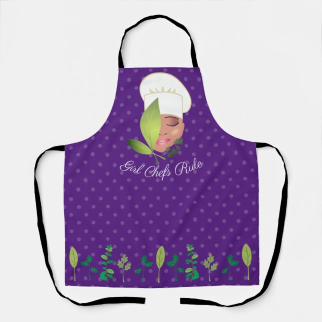 Girl chefs rule African American herbs polka dot Apron (Front)