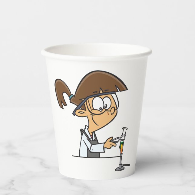 Girl Chemist Conducting Science Experiment Paper Cups (Front)