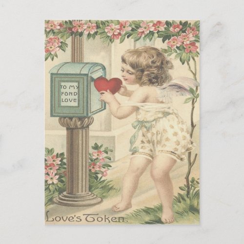 Girl Cherub Heart Cupid Mailbox Valentine Holiday Postcard