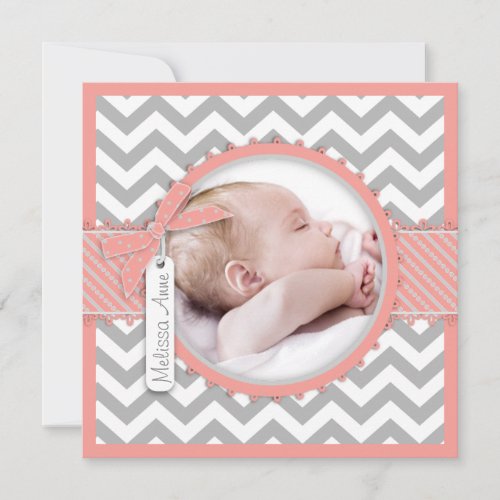 Girl Chevron Print Birth Announcement Photo Card