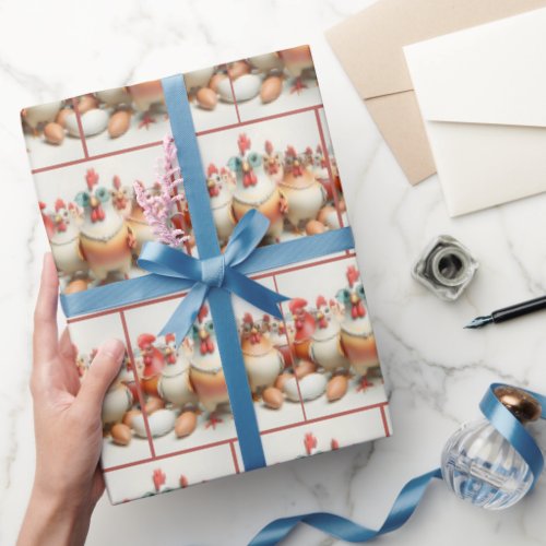 Girl Chickens Wearing Pearl Necklaces Wrapping Paper