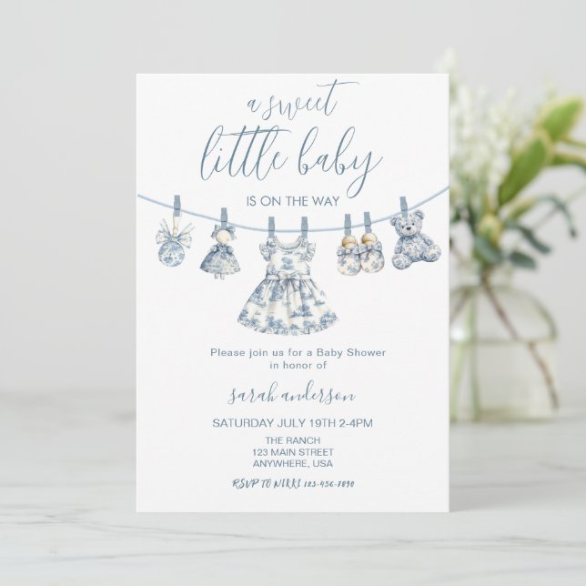 Girl Chinoiserie Toile baby clothes Baby Shower Invitation (Standing Front)