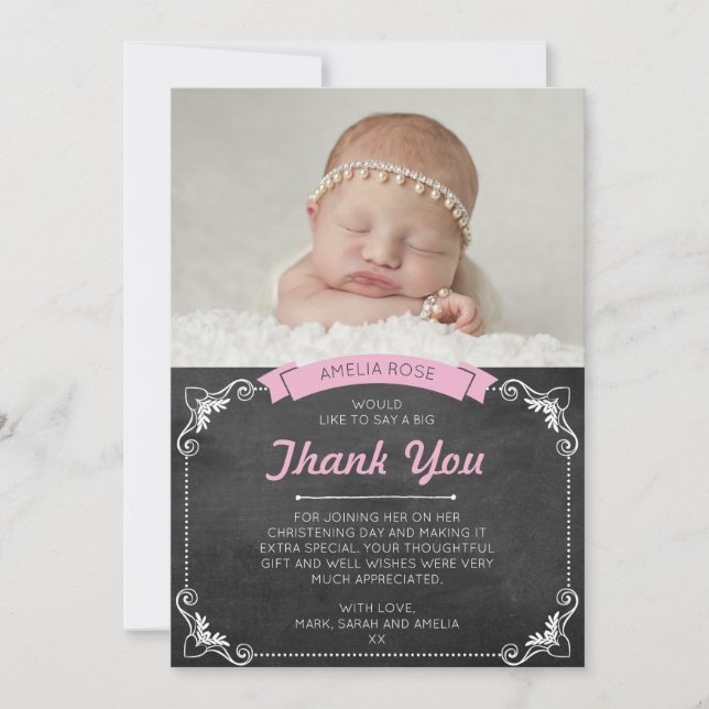 Girl Christening/Baptism Thank You Card (Front)