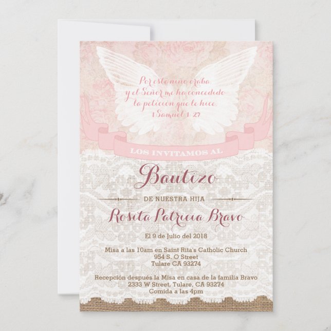 Girl Christening Bautizo Invitations in Spanish (Front)