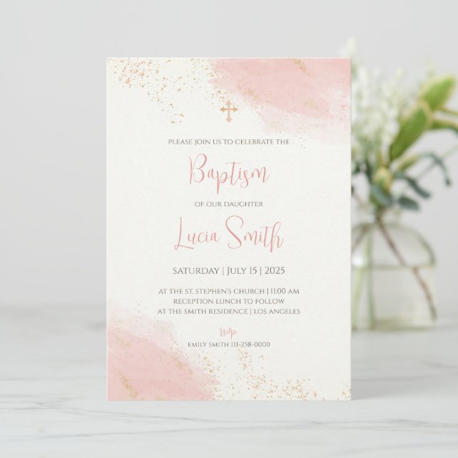 Girl Christening invites Girls Baptism invitations (Standing Front)