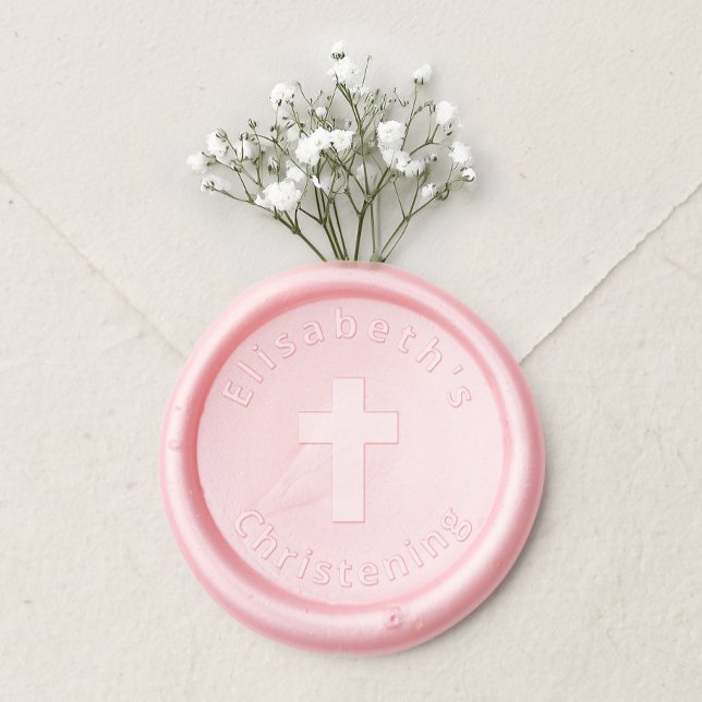 Girl Christening Pink Cross Baptism Arched Text Wax Seal Sticker (Creator Uploaded)