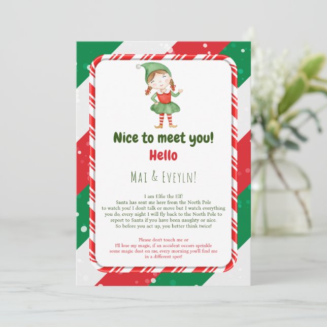 Girl Christmas Elf Welcome Letter Card (Standing Front)