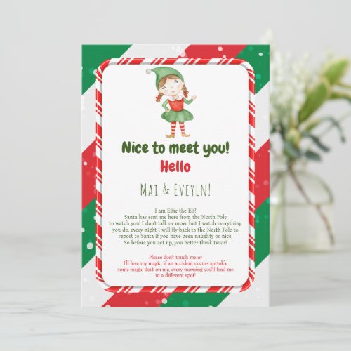 Girl Christmas Elf Welcome Letter Card