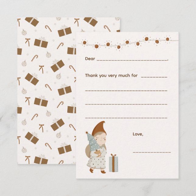 Girl Christmas Thank you note, fill in card (Front/Back)
