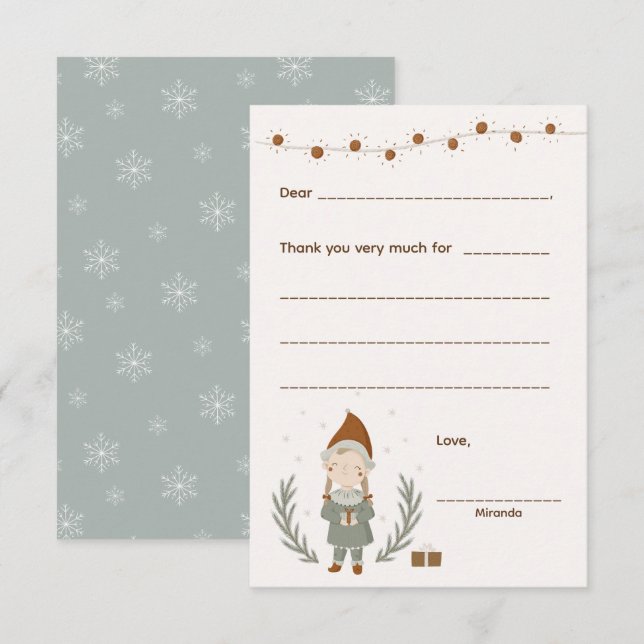 Girl Christmas Thank you note, fill in card (Front/Back)