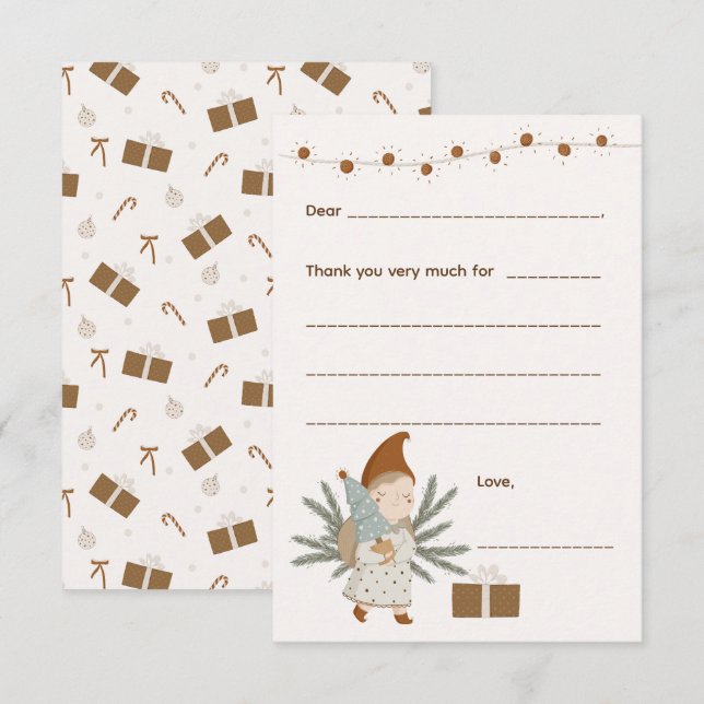 Girl Christmas Thank you note, fill in card (Front/Back)