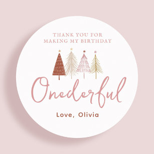 Girl Christmas Tree Onederful Birthday Thank You Classic Round Sticker