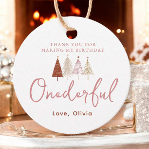 Girl Christmas Tree Onederful Birthday Thank You Favor Tags