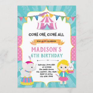 Girl circus birthday party invitation