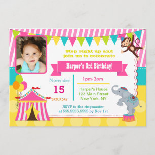 Girl Circus Carnival Photo Birthday Invitations