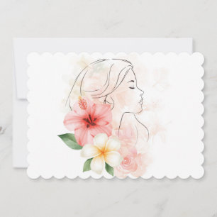 Girl close her eyes whithe flower-watercolor invitation