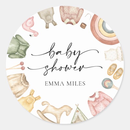 Girl Clothes Baby Shower  Classic Round Sticker