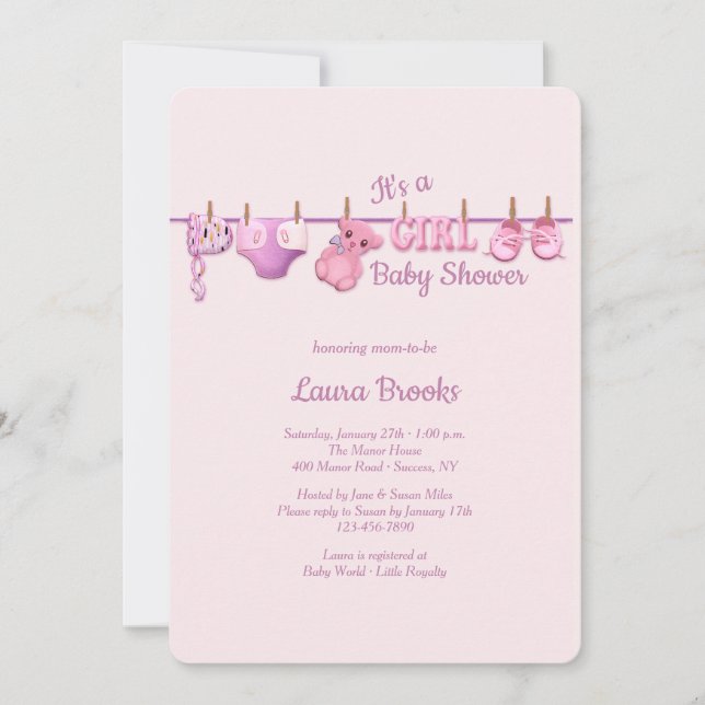 Girl Clothesline Baby Shower Invitation (Front)