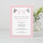 Girl Clothesline Baby Shower Invite Pink Gray (Standing Front)