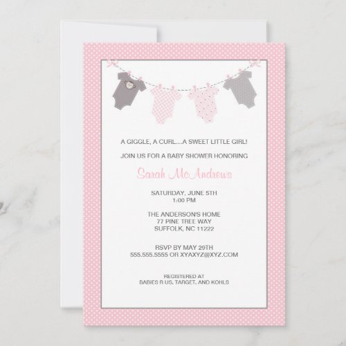 Girl Clothesline Baby Shower Invite Pink Gray