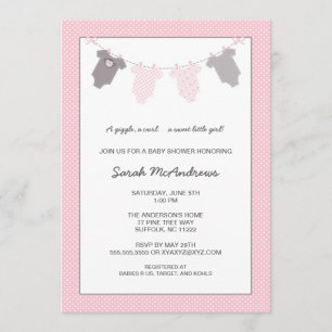 Girl Clothesline Baby Shower / pink grey Invitation