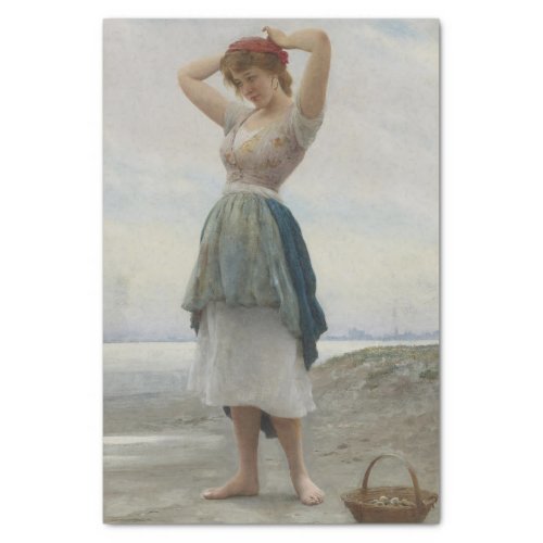 Girl Collecting Pebbles and Seashells on the Beach Tissue Paper