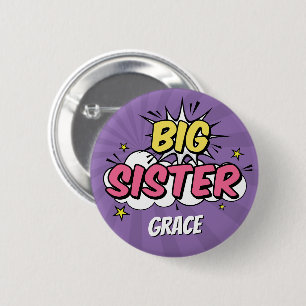 Girl Comic Book Superhero Baby Shower Big Sister Button