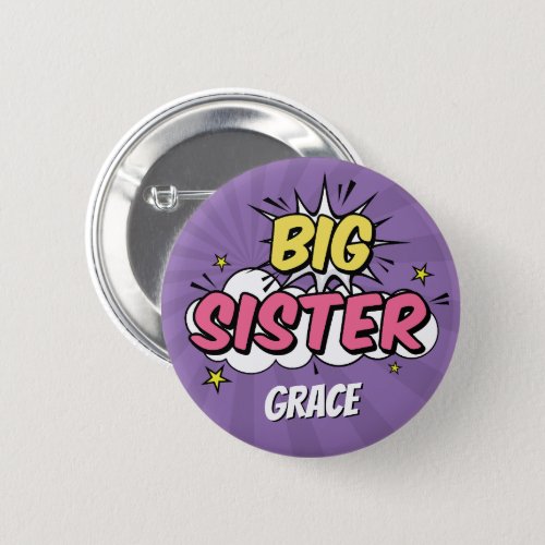 Girl Comic Book Superhero Baby Shower Big Sister Button