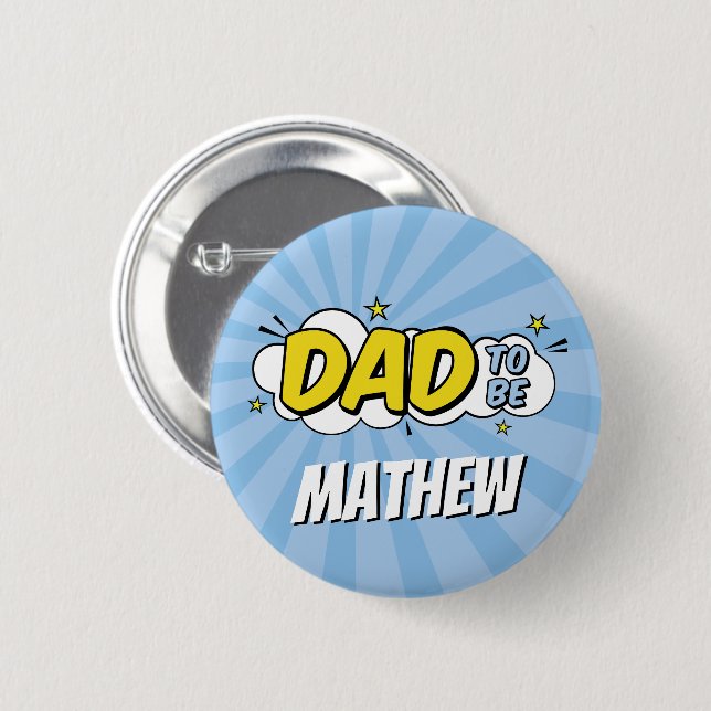 Girl Comic Book Superhero Baby Shower Dad Button (Front & Back)