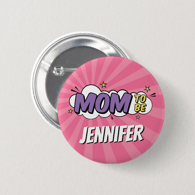 Girl Comic Book Superhero Baby Shower Mom Button (Front & Back)
