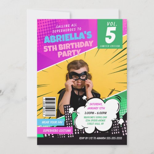 Girl Comic Book Superhero Birthday Invitation