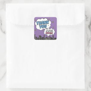 Girl Comic Book Superhero Birthday Thank You Square Sticker