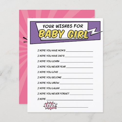 Girl Comic Book Superhero Shower Wishes for baby