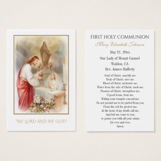 GIrl Communion Catholic Remembrance Holy Card (Front & Back)