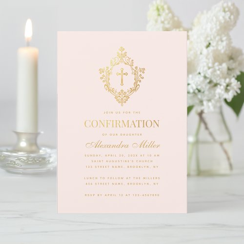 Girl Confirmation Blush Pink Faux Gold Crest Cross