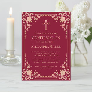 Girl Confirmation Burgundy Pink Rose Gold Elegant Invitation