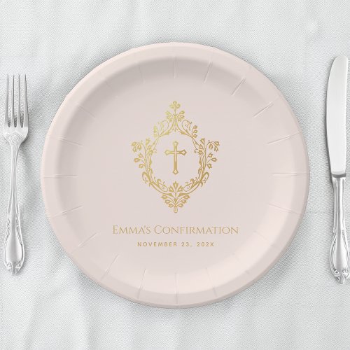 Girl Confirmation Crest Pink Faux Gold Vintage