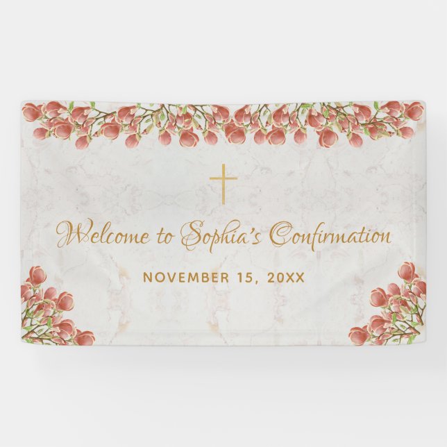Girl Confirmation Floral Welcome Pink Magnolia Banner (Horizontal)